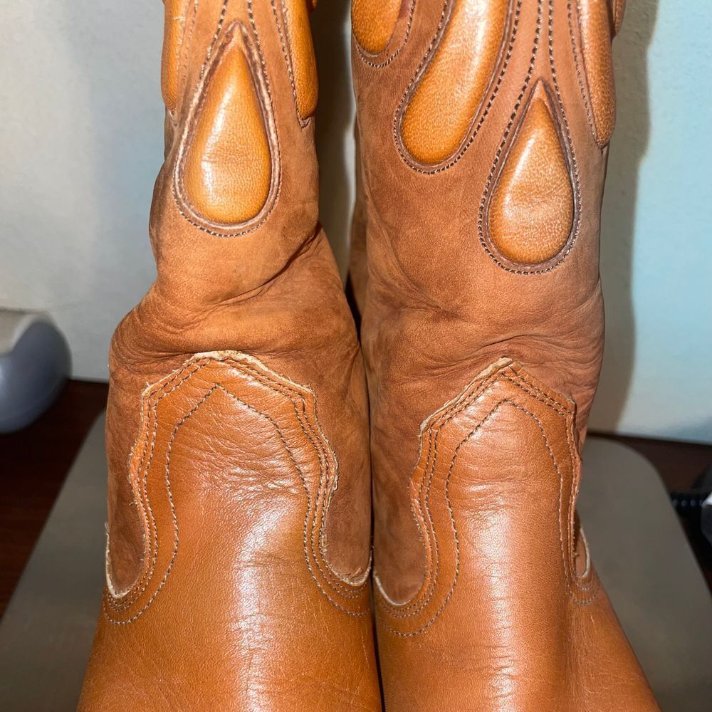 Frye Bear‎ Claw cowgirl Western block heel Boots cognac Leather 4.5 - Picture 13 of 16